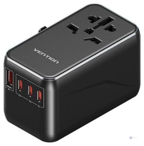 Uniwersalny adapter podróżny z ładowarką Vention 100W GaN 1x USB-A 3x USB-C czarny