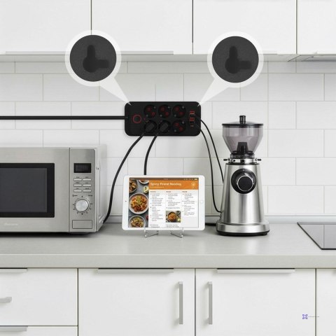 MACLEAN LISTWA ZASILAJĄCA MACLEAN, PRZEDŁUŻACZ 6 GNIAZD + 4XUSB, 110-240V AC 50/60HZ, 2.1A MAX 2500W, 3M, CZARNA, MCE391 B MC