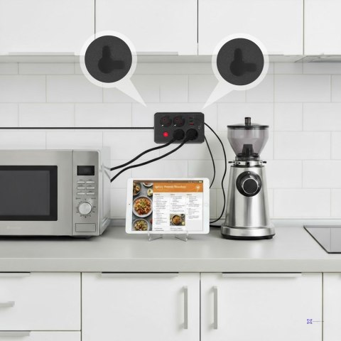 MACLEAN LISTWA ZASILAJĄCA, PRZEDŁUŻACZ 4 GNIAZDA + 3XUSB, 110-240V AC 50/60HZ, 2.1A MAX 2500W, 1,5M, CZARNA MCE392 B