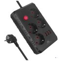 MACLEAN LISTWA ZASILAJĄCA, PRZEDŁUŻACZ 4 GNIAZDA + 3XUSB, 110-240V AC 50/60HZ, 2.1A MAX 2500W, 3M, CZARNA, MCE393 B