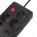 MACLEAN LISTWA ZASILAJĄCA, PRZEDŁUŻACZ 4 GNIAZDA + 3XUSB, 110-240V AC 50/60HZ, 2.1A MAX 2500W, 3M, CZARNA, MCE393 B