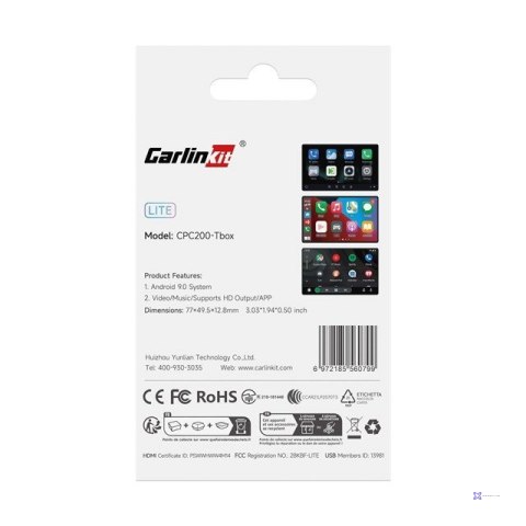Carlinkit Adapter bezprzewodowy Lite S HDMI 4GB+32GB Android Auto/Carplay dla radioodtwarzaczy samochodowych czarny