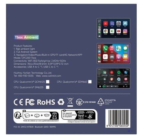 Adapter CARLINKIT TBOX Ambient 8GB+128GB Android 13- 8G/128G Carplay I Android Auto czarny