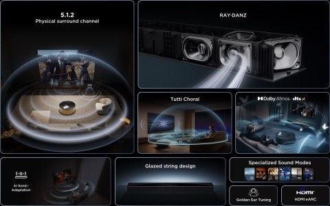 Soundbar TCL Q75HE 5.1.2 kan. 620W Bluetooth 5.3 Dolby Vision Tytanowy