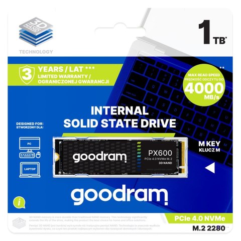 Dysk SSD Goodram PX600 1TB M.2 PCIe NVME gen. 4 x4 3D NAND (WYPRZEDAŻ)