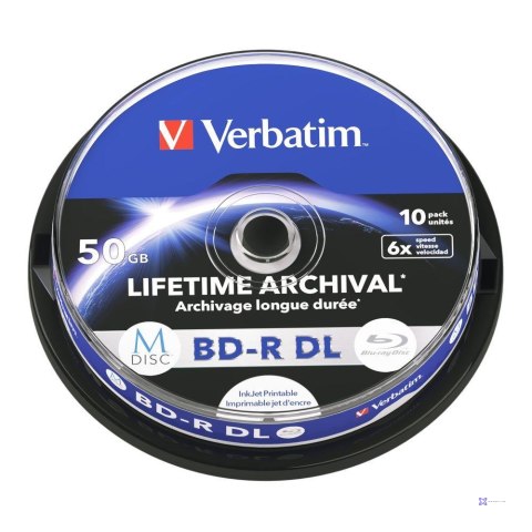 Płyty BD-R DL Verbatim M-Disc 50GB 6x Inkjet Printable (Spindle 10)