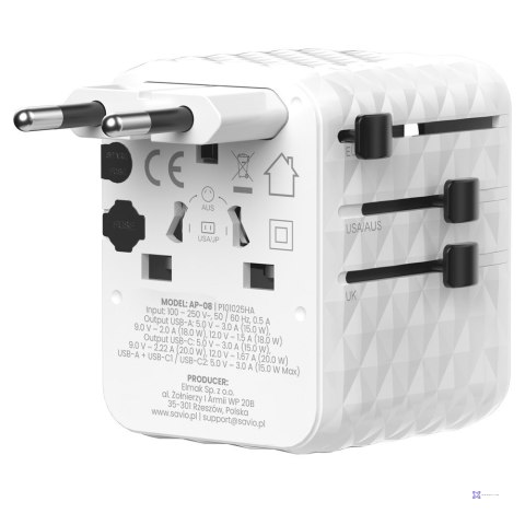 SAVIO UNIWERSALNY ADAPTER PODRÓŻNY 20W AP-08