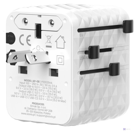 SAVIO UNIWERSALNY ADAPTER PODRÓŻNY 20W AP-08