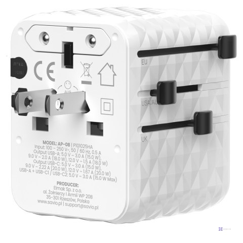 SAVIO UNIWERSALNY ADAPTER PODRÓŻNY 20W AP-08
