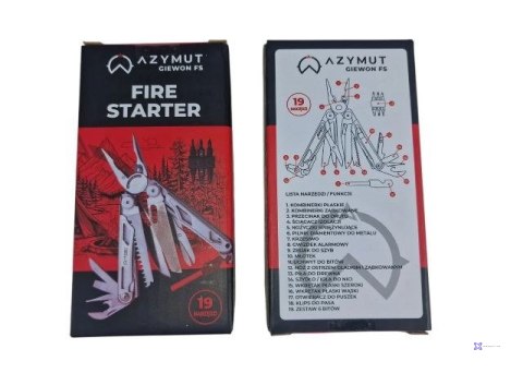 Multitool AZYMUT Giewon FS - Fire Starter - 19 narzędzi - krzesiwo + gwizdek + kabura do pasa (H2038A)