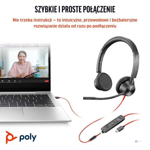 Słuchawki Poly Blackwire 3325 Stereo MS Teams Certified USB-C Headset +3.5mm Plug +USB-C/A Adapter 8X222AA