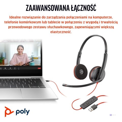 Słuchawki Poly Blackwire 3220 Stereo USB-C Black Headset +USB-C/A Adapter (Box) 8X228AA