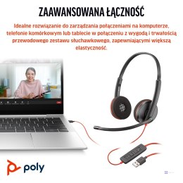 Słuchawki Poly Blackwire 3220 Stereo USB-C Black Headset +USB-C/A Adapter (Bulk) 8X2J9A6