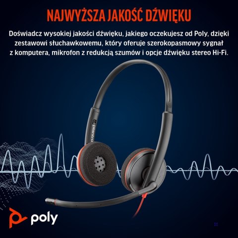 Słuchawki Poly Blackwire 3220 Stereo USB-C Black Headset +USB-C/A Adapter (Bulk) 8X2J9A6