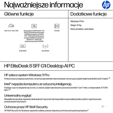 HP EliteDesk 8 SFF G1i Ultra 7 265 16GB DDR5 5600 SSD1TB Arc W11Pro 3Y OnSite