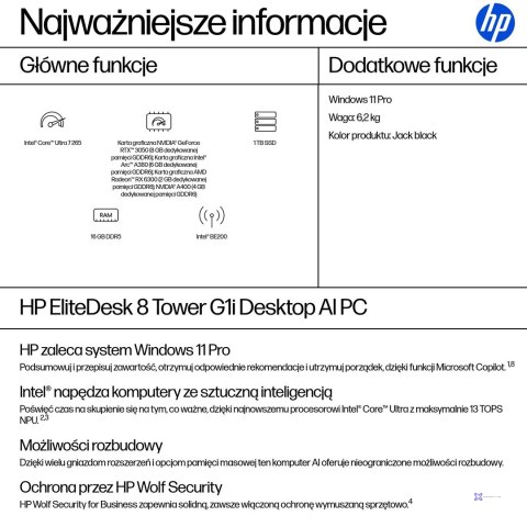 HP EliteDesk 8 Tower G1i Ultra 7 265 16GB DDR5 56000 SSD1TB Arc W11Pro 3Y OnSite