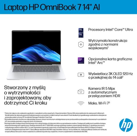 HP OmniBook 7 AI 14-fr0221nw Ultra 5 225U 14"2K 300nits AG 16GB LPDDR5-5200 SSD512 Intel Graphics Cam 5 Mpx IR 68Wh Win11 Glacia