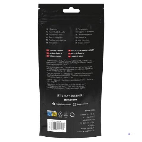 SAVIO PASTA TERMOPRZEWODZĄCA 18W/M-K, 4G TG-05