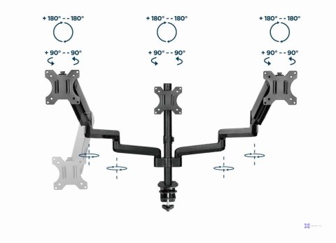 GEMBIRD BIURKOWE REGULOWANE RAMIĘ/UCHWYT NA 3 MONITORY 17-27, VESA 100X100MM, DO 7 KG