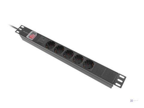 Listwa zasilająca Lanberg Rack PDU 19" 1U 10A 5x 230V Schuko 2M Czarna