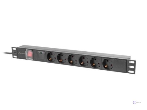 Listwa zasilająca Lanberg Rack PDU 19" 1U 10A 6x 230V Schuko 2m Czarna