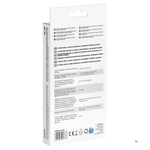 SAVIO AK-58 3-PORTOWY HUB USB-A Z ADAPTEREM RJ-45