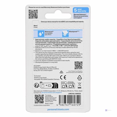 KIOXIA Exceria Plus 128GB microSD G2 UHS I U3 V30 with adapter