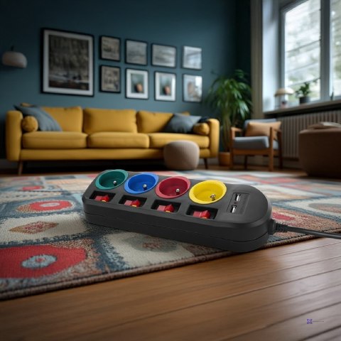 MACLEAN LISTWA ZASILAJĄCA 4 GNIAZDA 2XUSB MCE229B