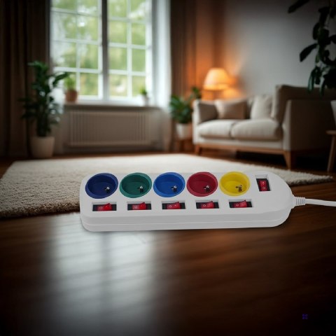 MACLEAN LISTWA ZASILAJĄCA 5 GNIAZD BIAŁA Z WŁĄCZNIKAMI MCE204M/W