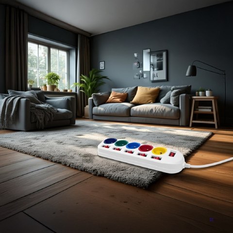 MACLEAN LISTWA ZASILAJĄCA 5 GNIAZD BIAŁA Z WŁĄCZNIKAMI MCE204M/W