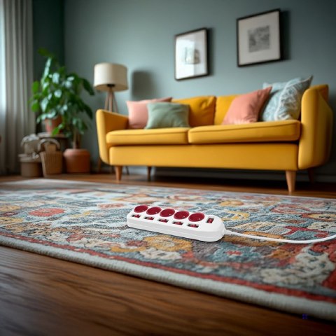 MACLEAN LISTWA ZASILAJĄCA 5 GNIAZD BIAŁA Z WŁĄCZNIKAMI MCE204R/W