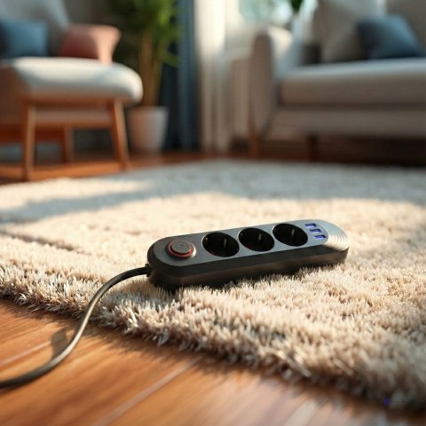 MACLEAN LISTWA ZASILAJĄCA, PRZEDŁUŻACZ 3 GNIAZDA + 3XUSB, 110-240V AC 50/60HZ, 2.1A MAX 2500W, 1,5M, CZARNA MCE394 B