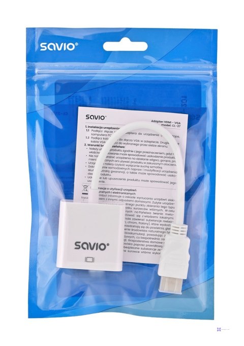 SAVIO ADAPTER HDMI (M) -VGA(F) BIAŁY CL-201