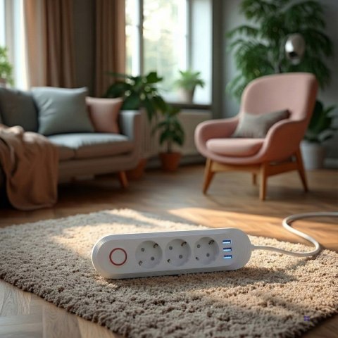 MACLEAN LISTWA ZASILAJĄCA, PRZEDŁUŻACZ 3 GNIAZDA + 3XUSB, 110-240V AC 50/60HZ, 2.1A MAX 2500W, 1,5M, BIAŁA MCE394 W