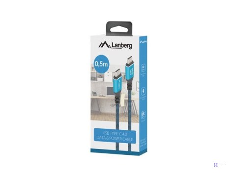 LANBERG KABEL USB-C M/M USB4 0.5M 240W 8K 60HZ CZARNO-NIEBIESKI