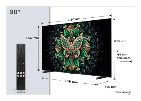 Telewizor TCL 98C6K Neo QD-Mini LED 98" 4K Ultra HD 144Hz Google TV Dolby Atmos Metaliczny