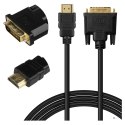 SAVIO KABEL HDMI 19PIN MĘSKI - DVI 18+1 MĘSKI 1,8M CZARNY ZŁOTE KOŃCÓWKI CL-212