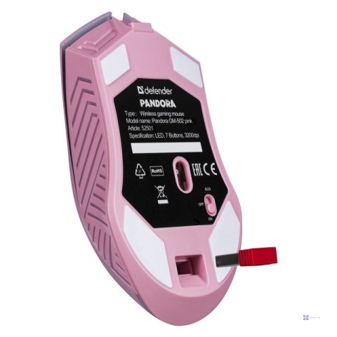 DEFENDER MYSZ BEZPRZEWODOWA PANDORA GM-502 RF 3200DPI 7P RÓŻOWA 52501