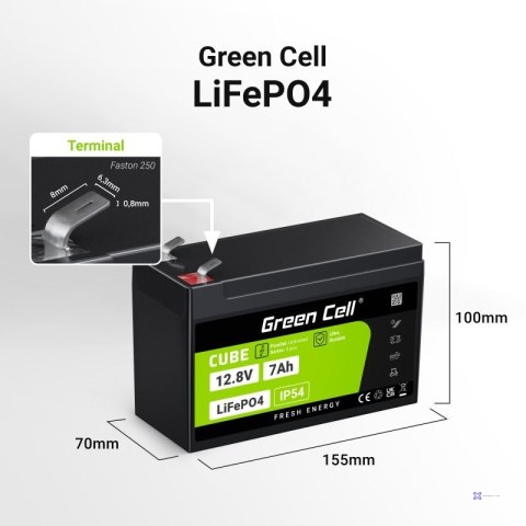 GREEN CELL AKUMULATOR LIFEPO4 CUBE 7AH 12V/12.8V 89.6WH LFPGC12V7AH