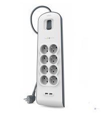 Listwa zasilająca Belkin Power Surge 8-PORT + 2xUSB-A 18W 900J 2m Grey/White (OUTLET)