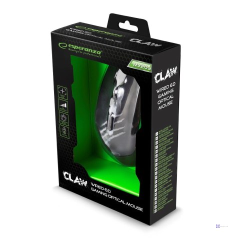 Mysz komputerowa Esperanza MX209 Claw EGM209G (optyczna; 2400 DPI; kolor czarny)
