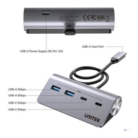 UNITEK HUB ALUMINIOWY USB-A/C 2X USBA 2X USBC 5GBP