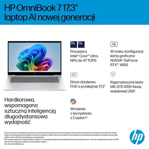 HP OmniBook 7 17-dc0219nw Ultra 5 226V 17.3"FHD Touch IPS 400nits Glare 16GB LPDDR5X SSD1TB Arc 130V Cam 5MP+IR 83Wh Win11 Ice S