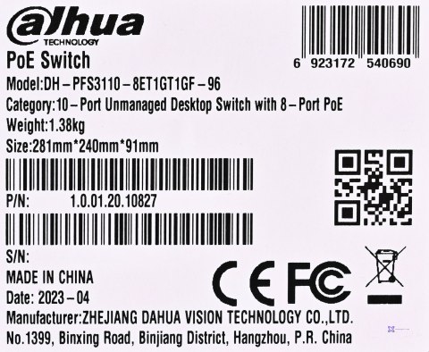 SWITCH DAHUA PFS3110-8ET1GT1GF-96