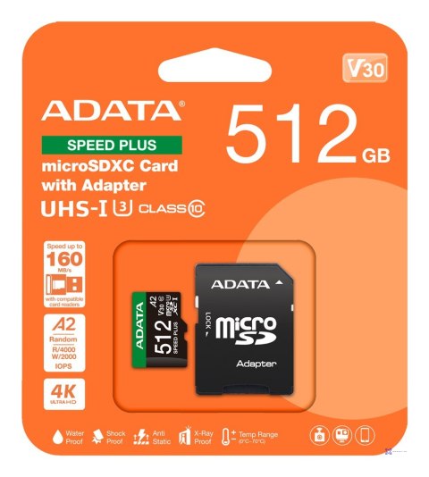 ADATA Speed Plus MicroSDXC 512 GB Class 3 UHS-I/U3 A2 V30
