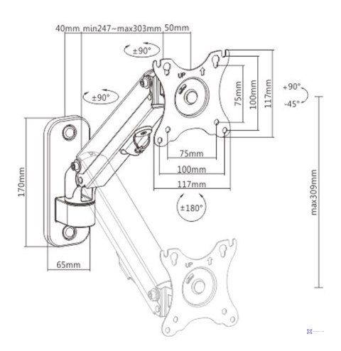 GEMBIRD ŚCIENNE REGULOWANE RAMIĘ/UCHWYT NA MONITOR 17-27, VESA 100X100MM, DO 7 KG (OUTLET)