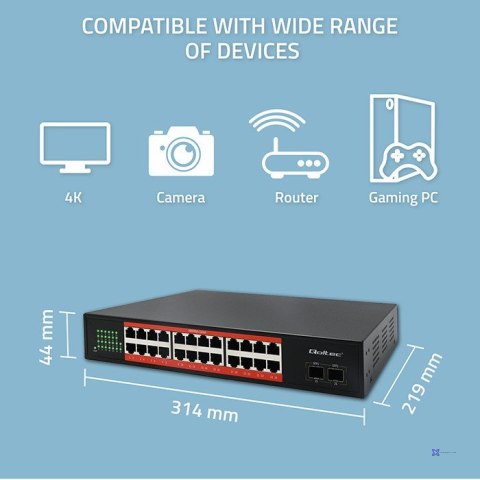Qoltec Przełącznik sieciowy SWITCH Gigabit Ethernet | 24x RJ45 | 2x SFP | 1000 Mb/s (OUTLET)