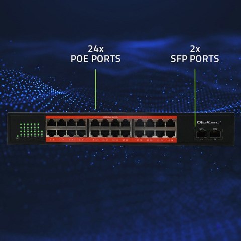 Qoltec Przełącznik sieciowy SWITCH Gigabit Ethernet | 24x RJ45 | 2x SFP | 1000 Mb/s (OUTLET)