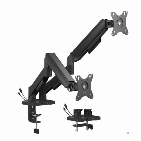 GEMBIRD BIURKOWE RAMIĘ NA DWA MONITORY Z PORTAMI USB (REGULOWANE), OD 17" DO 32", OBCIĄŻENIE DO 9 KG