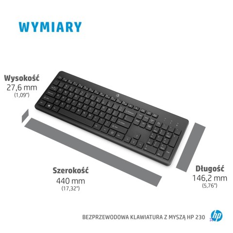 Zestaw klawiatura + mysz HP 230 Wireless Mouse and Keyboard Combo bezprzewodowe czarne 18H24AA#ABB
